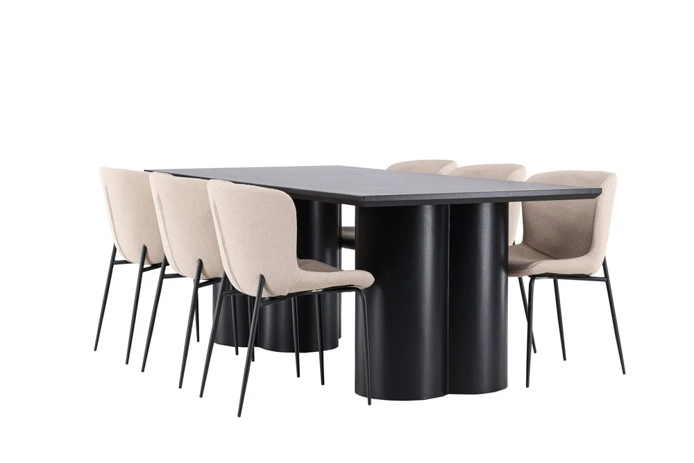 Spisegruppe Venture Home Olivia spisegruppe 210 cm rektangulær med 6 Modesto-stoler Svart/Beige/Svart v:8235011
