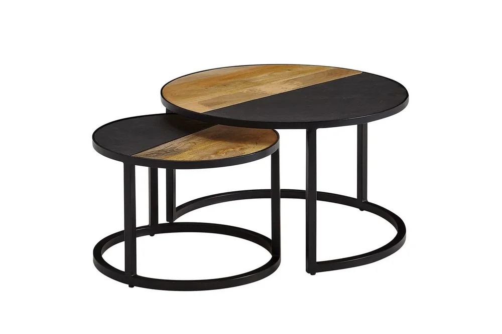 Sofabord Wohnling Sett med 2 Massivt Tre Steinoptikk Metallben Industriell v:7096511