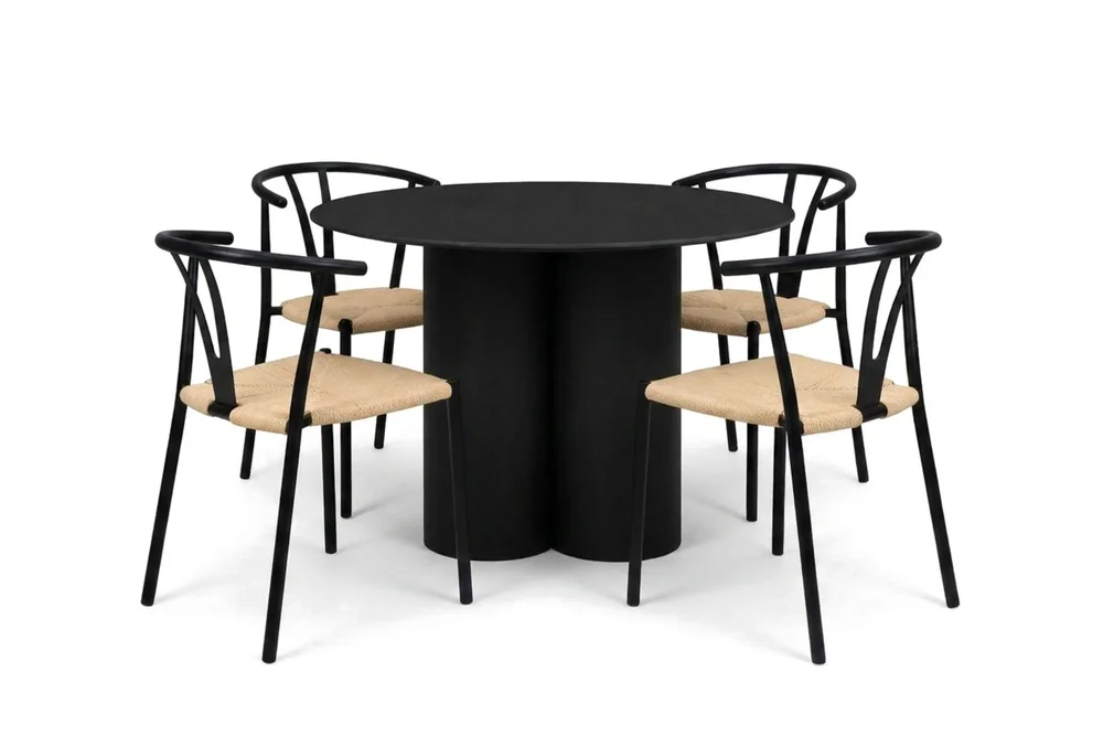 Juno spisegruppe rund 110 cm svart med 4 Elysia spisestoler v:2594308