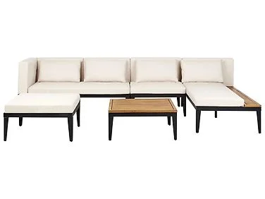 Loungesett til hagen med bord og fotskammel 4-seters BRACCIANO Sertifisert akasietre Lys beige Venstrevendt v:8776369
