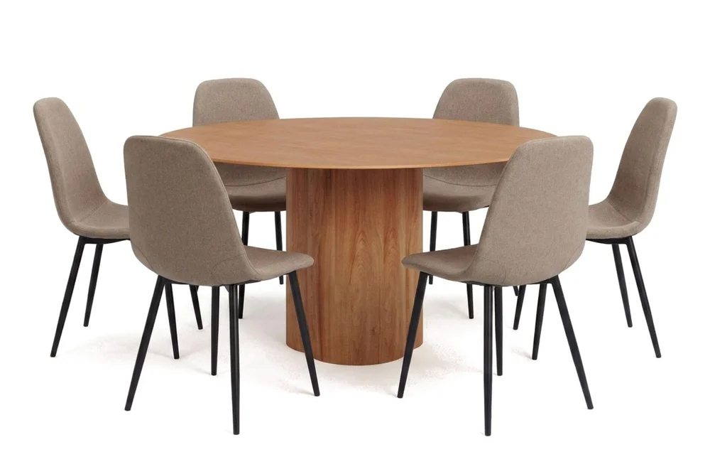 Juno spisegruppe rund 150 cm eik med 6 Nibe spisestoler v:6673166