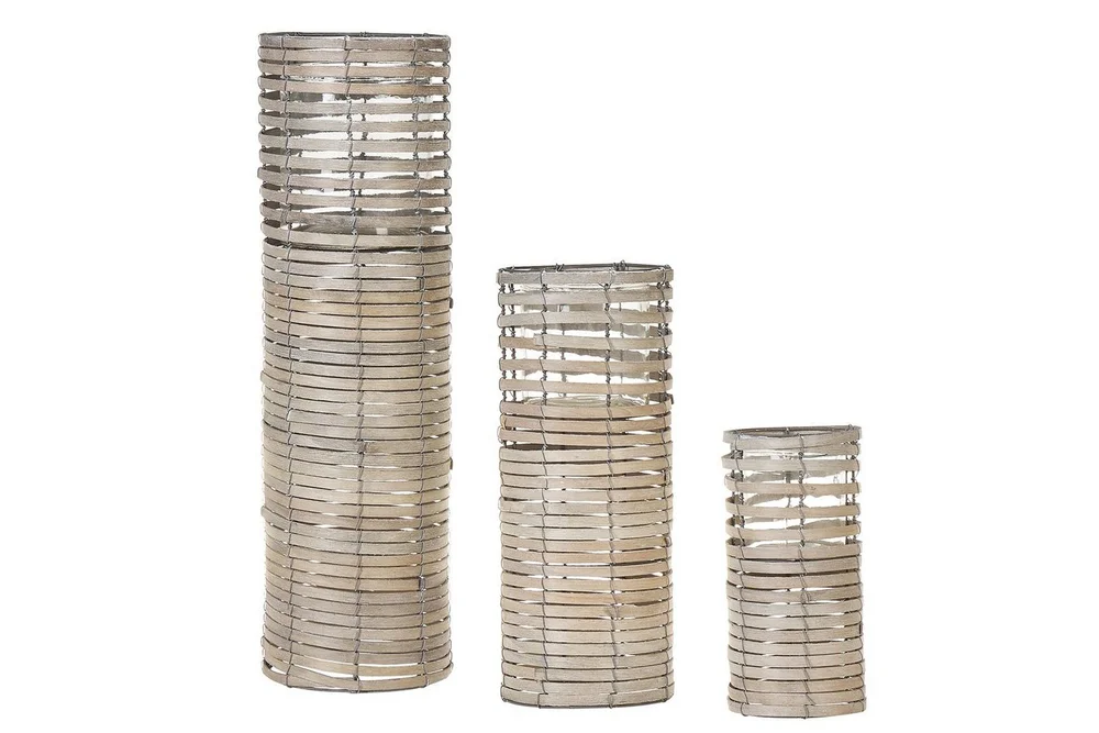 Ljusstakar Beliani Rovare set om 3 Light colored wood||Grey v:6161857 Ljusstakar Beliani Rovare set om 3 Light colored wood||Grey v:6161857