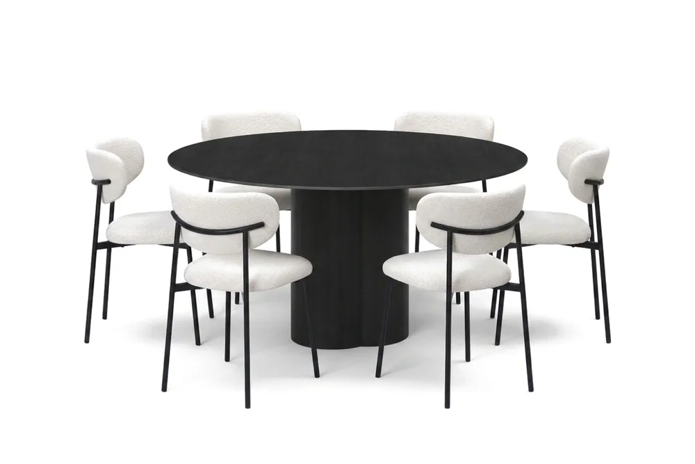Juno spisegruppe rund 150 cm svart med 6 Lucy spisestoler v:3535983