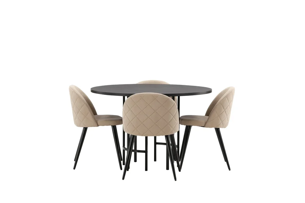Copenhagen Spisegruppe 115 cm Rund med 4 Velvet Stoler v:4555105 Copenhagen Spisegruppe 115 cm Rund med 4 Velvet Stoler v:4555105
