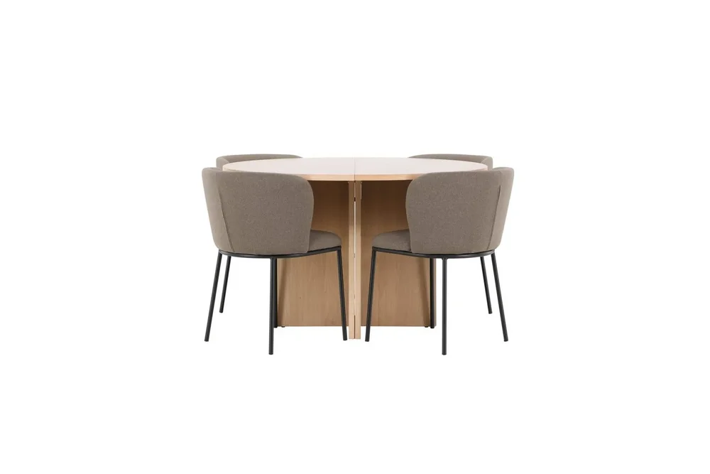 Spisegruppe Strada Rund 120/170 cm Hvit med Edina Stoler 4 stk, Svart / Brun v:6816220