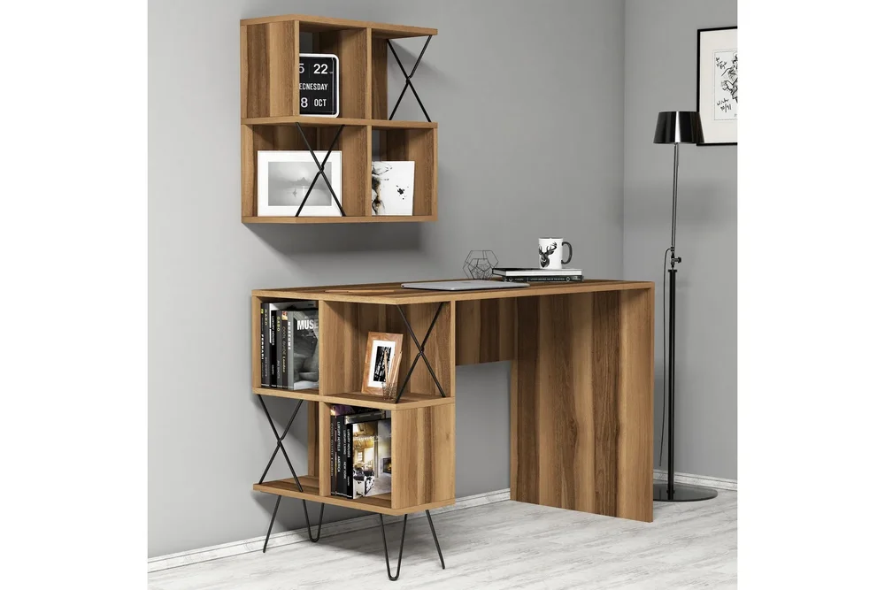 Hovdane Skrivebord 120 cm med Oppbevaring Hylle + Bokhylle L v:7330190