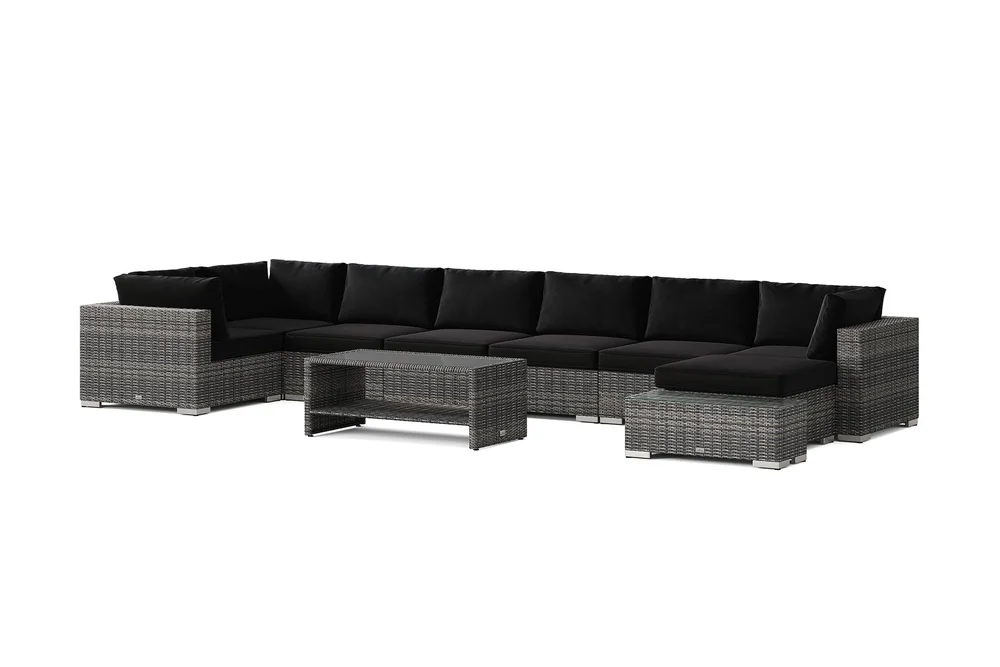 Bahamas utendørs U-sofa 8-seters vendbar divan med åpen avslutning og bord med hylle v:8330300