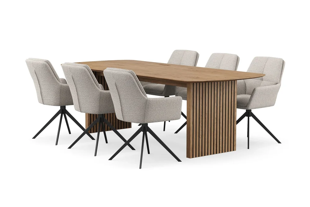 Richeto spisegruppe 240 cm med 6 Torsby snurrestoler v:9763012
