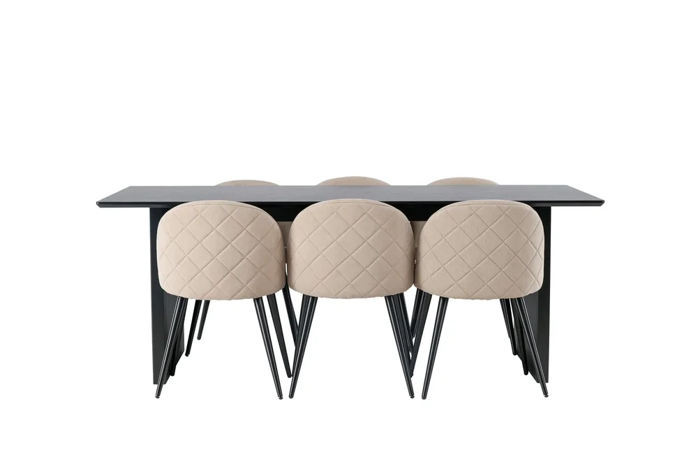 Vail Spisegruppe 200 cm Rektangulær med 6 Velvet Stoler v:8624870