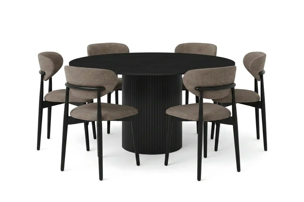 Kopparbo Spisegruppe rundt 130 cm Svart med 6 Molly spisestoler v:9146389
