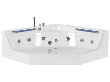 Hjørneboblebad med LED CACERES 211 x 150 cm Hvit v:8577659