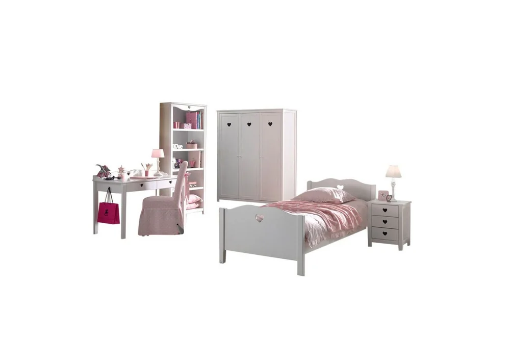 Seng med nattbord garderobe skrivebord bokhylle Amori Hvit 3-dører v:3636513