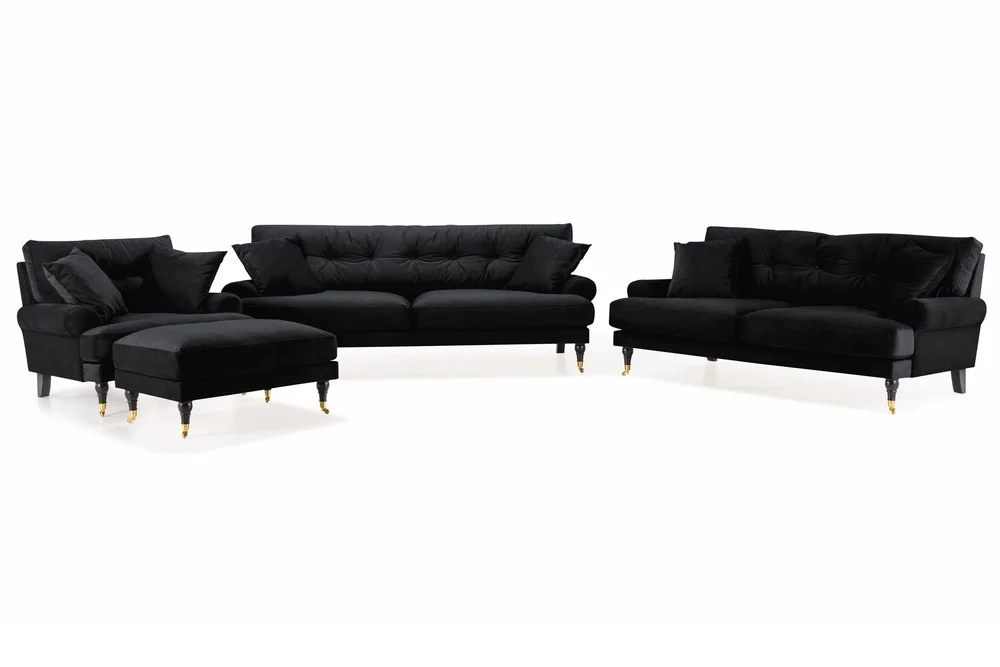 Andrew Sofagruppe 3-seter + 2-seter Sofa + Lenestol + Fotskammel i Fløyel v:8400556