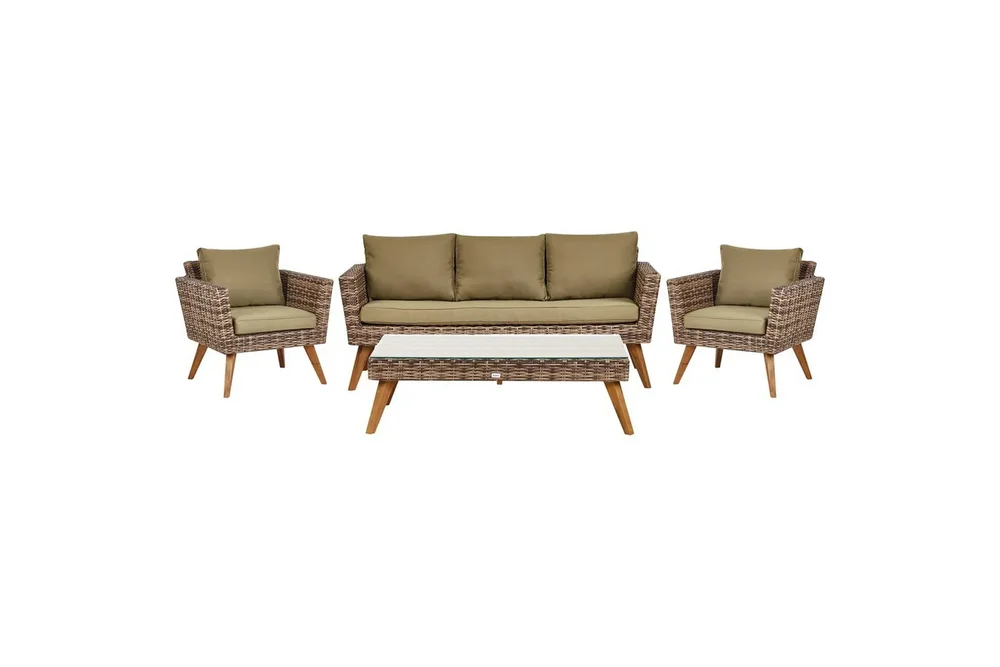 Loungegrupp med bord Beliani Vittoria Beige/grönt/mörkt trä, 5-Sits Beige||Green||Dark wood v:7651998