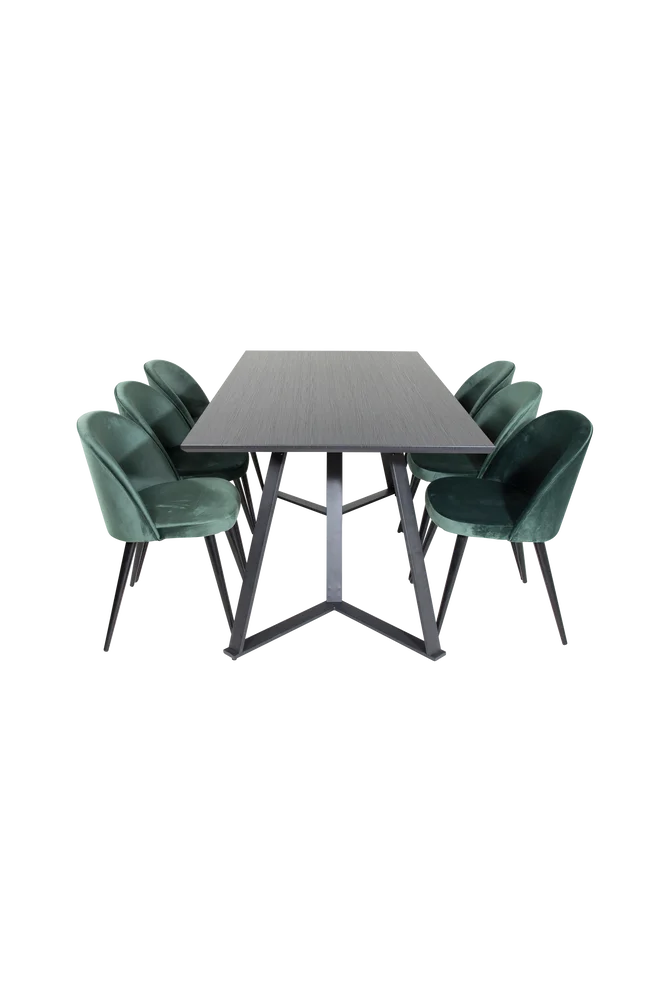 Spisegruppe Maggie med 6 stk spisestoler Valleta - Svart m v:8919059