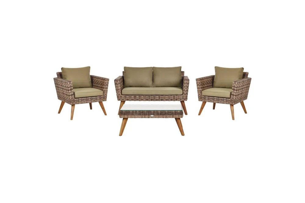 Loungegrupp med bord Beliani Vittoria Naturligt/grönt/ljust trä, 4-Sits Natural||Green||Light wood v:9719263