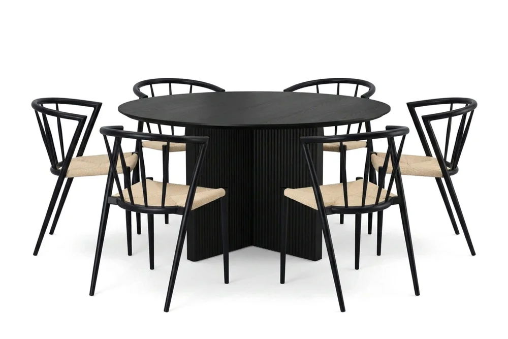 Edda spisegruppe rundt 130 cm svart med 6 Winston spisestoler v:4181412