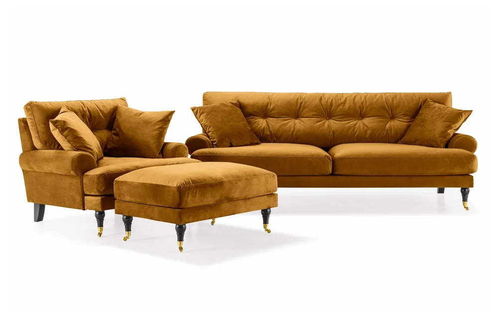 Andrew Sofagruppe 3-seter Sofa + Lenestol + Fotskammel i Fløyel v:4513750