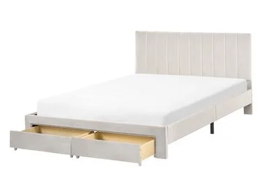 Seng med oppbevaringsskuffer LONZAC Fløyel Off white 140 x 200 cm v:8390022