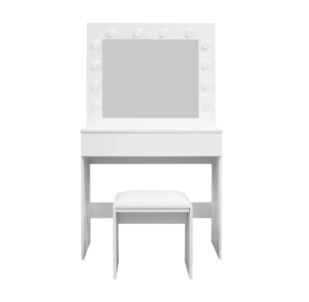 Glow Lite sminkebord 80 cm med speil, skuffer og krakk – LED-belysning v:5284366