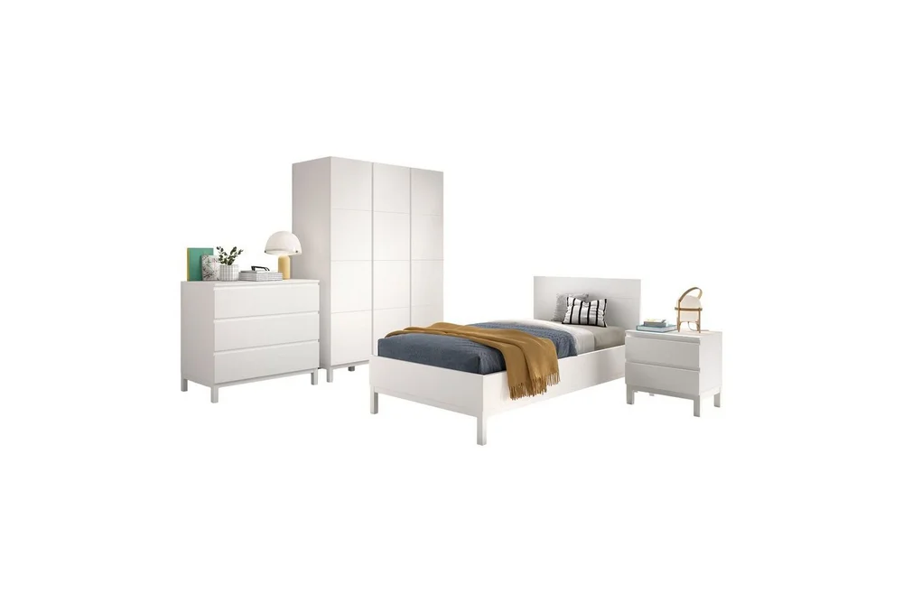 Seng med nattbord garderobe kommode Eva 3-dører v:8676545