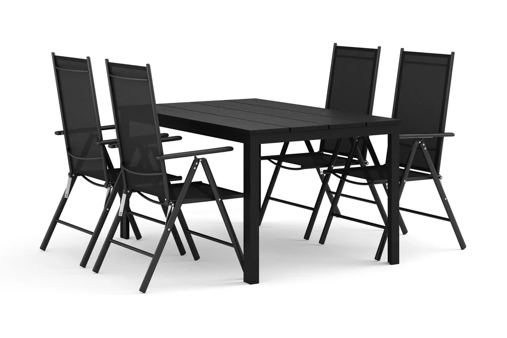 Tunis utendørs spisegruppe 140x90 cm med 4 Maggie posisjonsstoler v:4752388