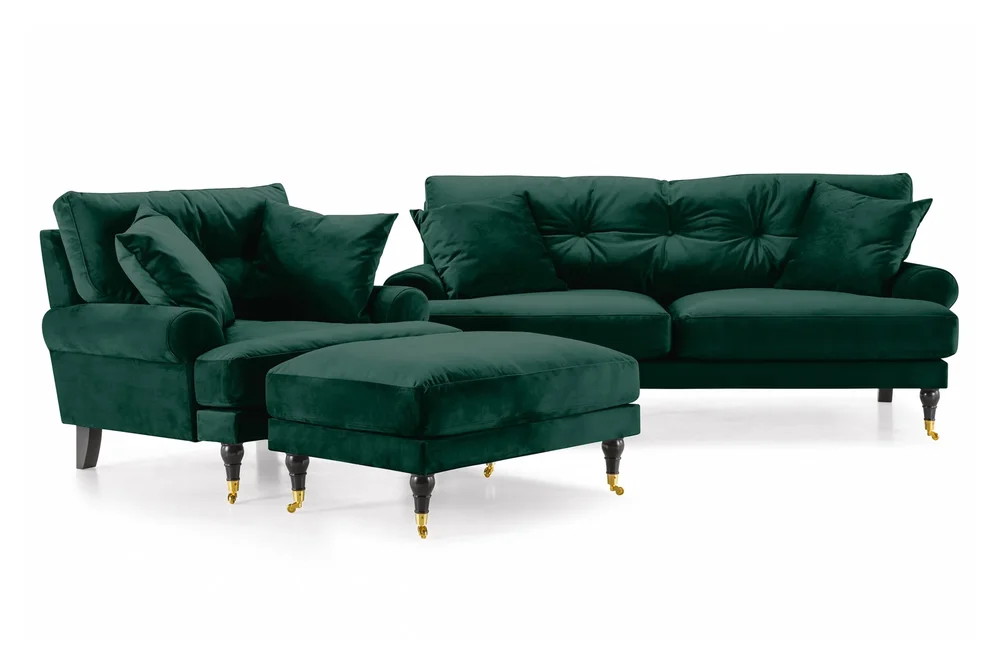 Andrew Sofagruppe 2-seter Sofa + Lenestol + Fotskammel i Fløyel v:8530097