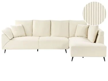 Hjørnesofa 4-seters LUNNER Kordfløyel Lys beige Venstrevendt v:4170812