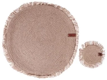Sett med spisebrikker og glassbrikker RIBBERY Jute Naturlig v:4080506
