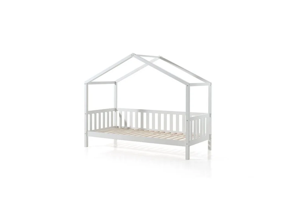 Husseng med tekstilsett Dallas 90x200 cm Hvit, Med gjerde, Uten skuff v:2502391